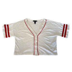 Women's Varsity Red Stripe Baseball Jersey Forever 21 Small Size